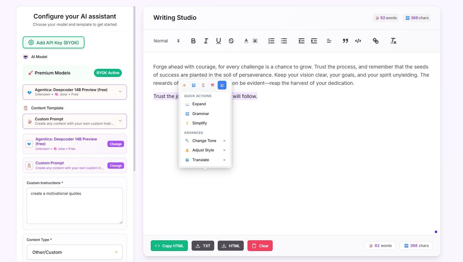 HappyAI Contextual Editing Screenshot