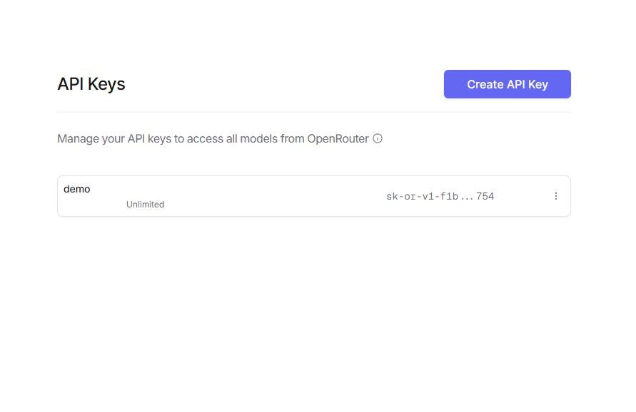 OpenRouter API Keys Dashboard Screenshot