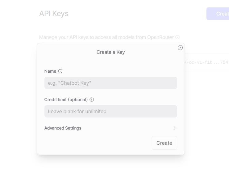 OpenRouter API Key Naming Screenshot