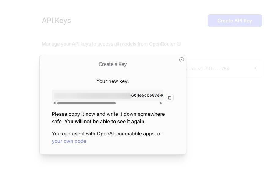 OpenRouter API Key Copy Screenshot